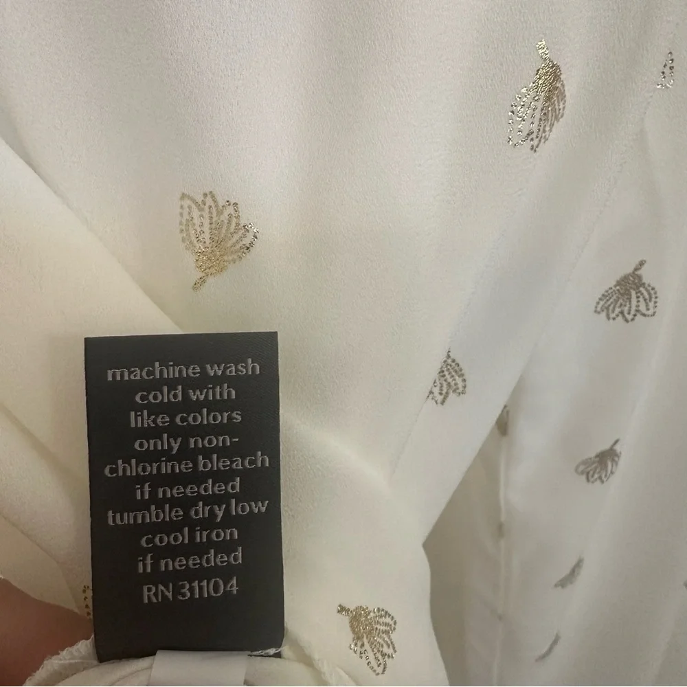 NWT! The Limited Sheer White w/ Gold Blouse w/ open panel sleeves in size Large - Picture 7 of 8